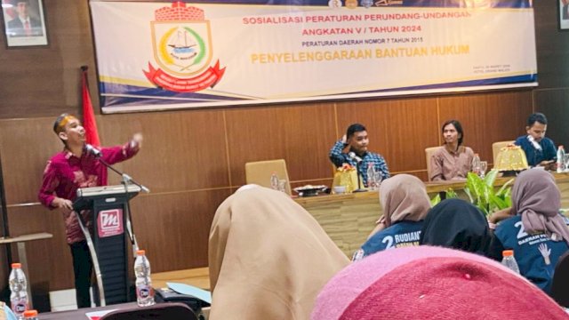 Ketua DPRD Makassar, Rudianto Lallo sosialisasikan Penyelenggaraan Bantuan Hukum, di hotel Grand Maleo Makassar, Sabtu, (9/3/2023).