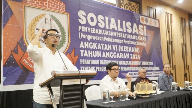 Anggota DPRD Makassar, Mario David sosialisasi Pencegahan dan Penanggulangan Bahaya Kebakaran, di Hotel Harper, Jl Perintis Kemerdekaan, Jumat (9/2/2024).