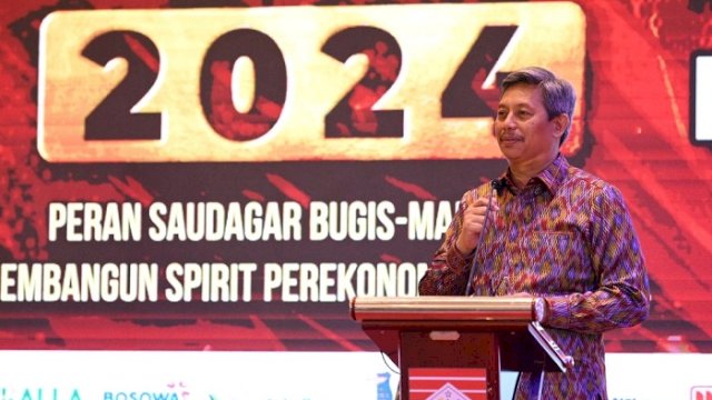 Pj Sekda Sulsel Andi Muhammad Arsjad menghadiri pembukaan dan halal bihalal Pertemuan Saudagar Bugis Makassar (PSBM) XXIV, yang digelar di Hotel Four Point Sheraton, Makassar, Minggu, 21 April 2024.