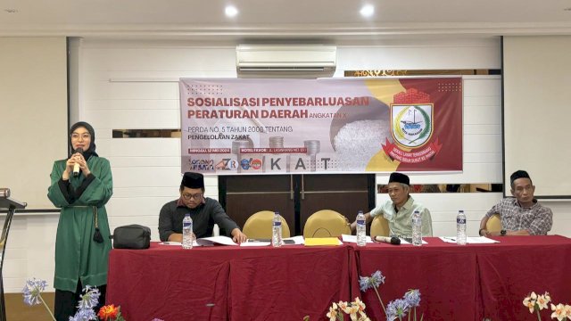 Anggota DPRD Makassar, Budi Hastuti sosialisasi Pengelolaan Zakat, di Hotel Favor, Jl Lasinrang, Minggu (12/4/2024).