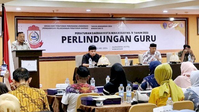 Anggota DPRD Makassar, HM Yunus sosialisasi Perlindungan Guru, di Hotel Almadera, Sabtu (25/5/2024).