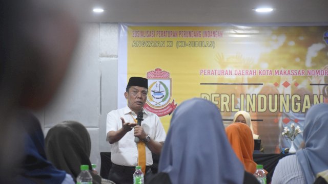 Anggota DPRD Makassar, Abdul Wahab Tahir sosialisasi Perlindungan Anak, di Hotel Royal Bay Makassar, Jl Sultan Hasanuddin, Senin (27/5/2024).