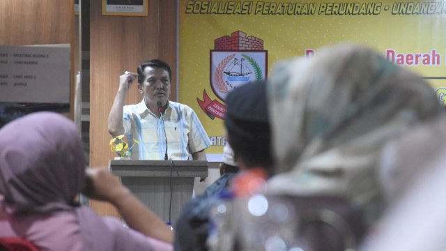 Anggota DPRD Makassar, Abdul Wahab Tahir sosialisasi Penyelenggaraan Pendidikan, di Hotel Lynt, Jalan Letjend Hertasning, Sabtu (20/7/2024).