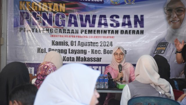 Ketua Komisi D DPRD Sulsel, Andi Rachmatika Dewi melakukan pengawasan pelaksanaan APBD Sulawesi Selatan di Kelurahan Bunga Ejaya, Kecamatan Bontoala, Makassar, Kamis (1/8/2024).