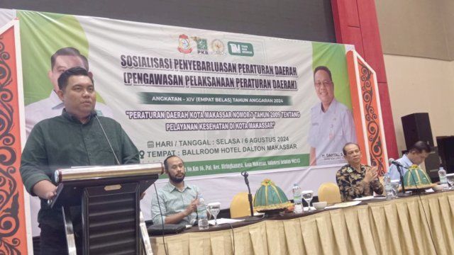 Anggota DPRD Makassar, Imam Musakkar sosialisasi Pelayanan Kesehatan, di Hotel Dalton, Jalan Perintis Kemerdekaan, Selasa (6/8/2024).