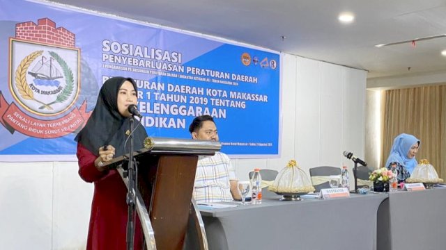 Anggota DPRD Makassar, Fatma Wahyuddin sosialisasi Penyelenggaraan Pendidikan, di Karebosi Premier Hotel, Jl Jendral M Yusuf, Sabtu (24/8/2024).