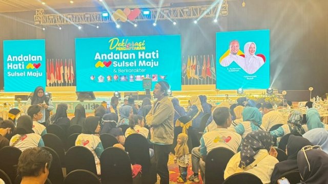 Suasana di lokasi deklarasi pasangan Calon Gubernur dan Wakil Gubernur Sulsel, Andi Sudirman Sulaiman - Fatmawati Rusdi (Andalan Hati), di Hotel Claro Makassar, Kamis (29/8/2024).