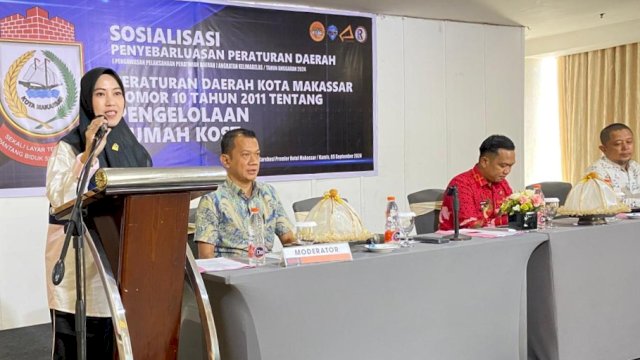 Anggota DPRD Makassar, Fatma Wahyuddin sosialisasi Pengelolaan Rumah Kost, di Karebosi Premier Hotel, Jl Jenderal M Yusuf, Kamis (5/9/2024).