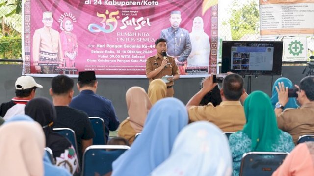 Pjs Wali Kota Makassar Andi Arwin Azis saat menghadiri GPM Serentak di BTN Tabaria, Selasa (15/10/2024).