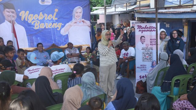 Calon Wakil Wali Kota Makassar nomor urut 2, Rezki Mulfiati Lutfi menyapa Warga Kaluku Bodoa, Minggu (6/10/2024).