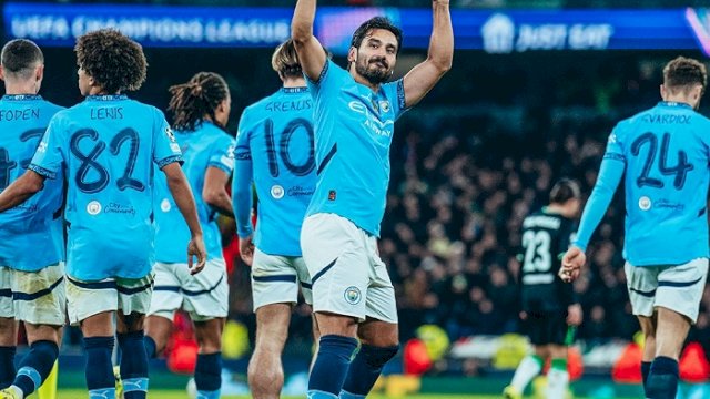 Pemain Manchester City Ilkay Gundogan merayakan gol ke gawang tamunya Feyenoord. Laga Man City melawan Feyenoord berakhir imbang 3-3. (Foto: X/@ManCity)