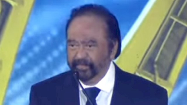Ketua Umum DPP Partai NasDem Surya Paloh saat membuka Rakernas NasDem di Hotel Claro Makassar, Jumat (8/8/2025).