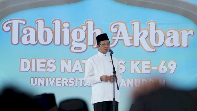 Menteri Agama Nasaruddin Umar saat Tabligh Akbar di Universitas Hasanuddin (Unhas), Makassar, Sabtu (13/9/25). (dok. kemenag)