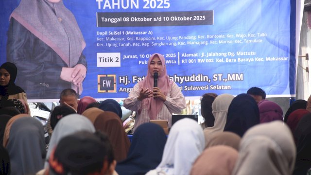 Ketua Fraksi Demokrat Sulsel, Fatma Wahyuddin melaksanakan pemgawasan APBD di Jalan Jalahong Dg Mattutu, Kelurahan Bara-Baraya, Kecamatan Makassar, Jumat (10/10/2025).