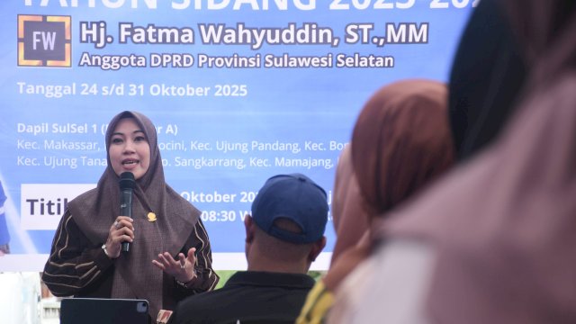 Anggota DPRD Sulsel, Fatma Wahyuddin serap aspirasi Warga reses masa persidangan Pertama itu berlangsung di Jalan Naja Daeng Nai, Kelurahan Rappokalling, Kecamatan Tallo, Jumat (24/10/2025).