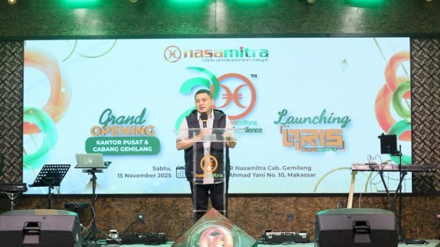 Walikota Makassar, Munafri Arifuddin, mengapresiasi kehadiran Kantor Cabang Gemilang serta Launching QRIS Hasamitra Ahmad Yani yang dirangkaikan dengan HUT ke-20 BPR Hasamitra, Sabtu (15/11/2025).
