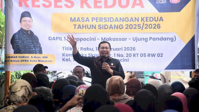 Wakil Ketua DPRD Makassar, Anwar Faruq serap aspirasi warga saat reses, Rabu (18/2/2026).