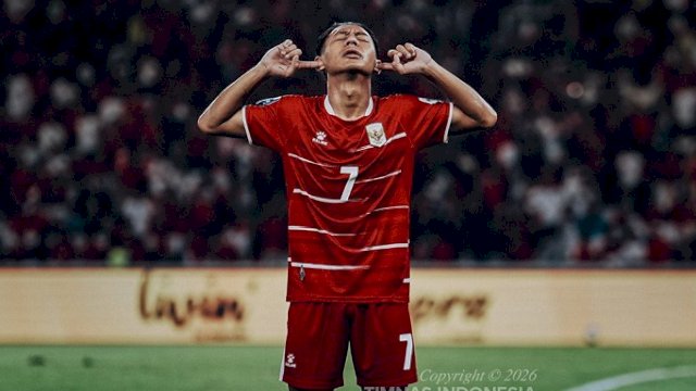 Selebrasi pemain Timnas Indonesia Beckham Putra usai mencetak gol ke gawang Saint Kitts and Nevis pada laga FIFA Series di Stadion Gelora Bung Karno, Jumat (27/3/2026). Beckham Putra menyumbang dua gol dan mengantarkan Indonesia menang dengan skor telak 4-0. (Foto: X/@TimnasIndonesia)