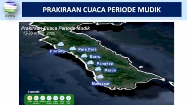 BMKG Prediksi Cuaca Mudik Lebaran 2026 di Sulsel, Sejumlah Wilayah Berpotensi Hujan
