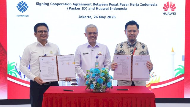 Kementerian Ketenagakerjaan (Kemnaker) dan Huawei Indonesia memperkuat kemitraan strategis melalui penandatanganan nota kesepahaman (MoU) dalam pengembangan SDM dan peningkatan kompetensi digital, di Jakarta, Selasa (26/5/2026).